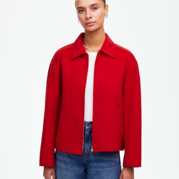 NWT Madewell Double-Faced Rounded-Sleeve Wool Blend Red Cherry Coat Jacket Med - Picture 2 of 16